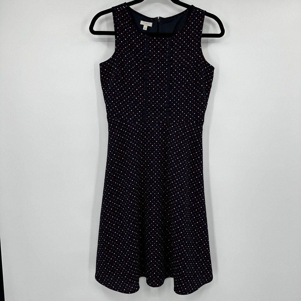 Talbots Petites Navy Polka Dot Fit and Flare Dress 2P Mod Retro Spring Office